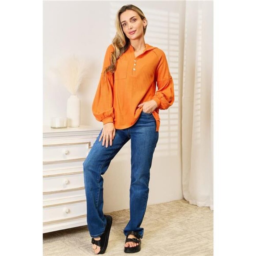 Basic Bae Side Slit Buttoned‎ Waffle Knit Hoodie - Picture 4 of 10